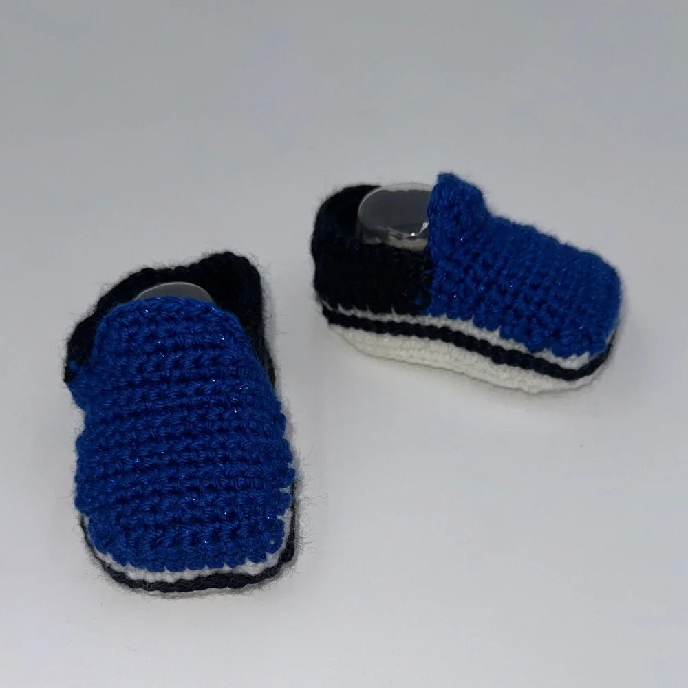 Handmade Blue and Black Kids Crochet Shoes